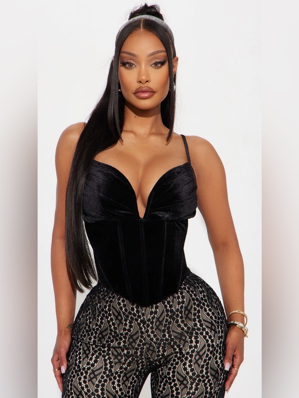 Fashion Nova Black Velvet Bustier Camisole